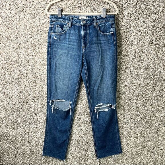 Paige Jeans Women’s 27 Noella Sledge Destructed Distressed Denim Straight Crop - Picture 2 of 12